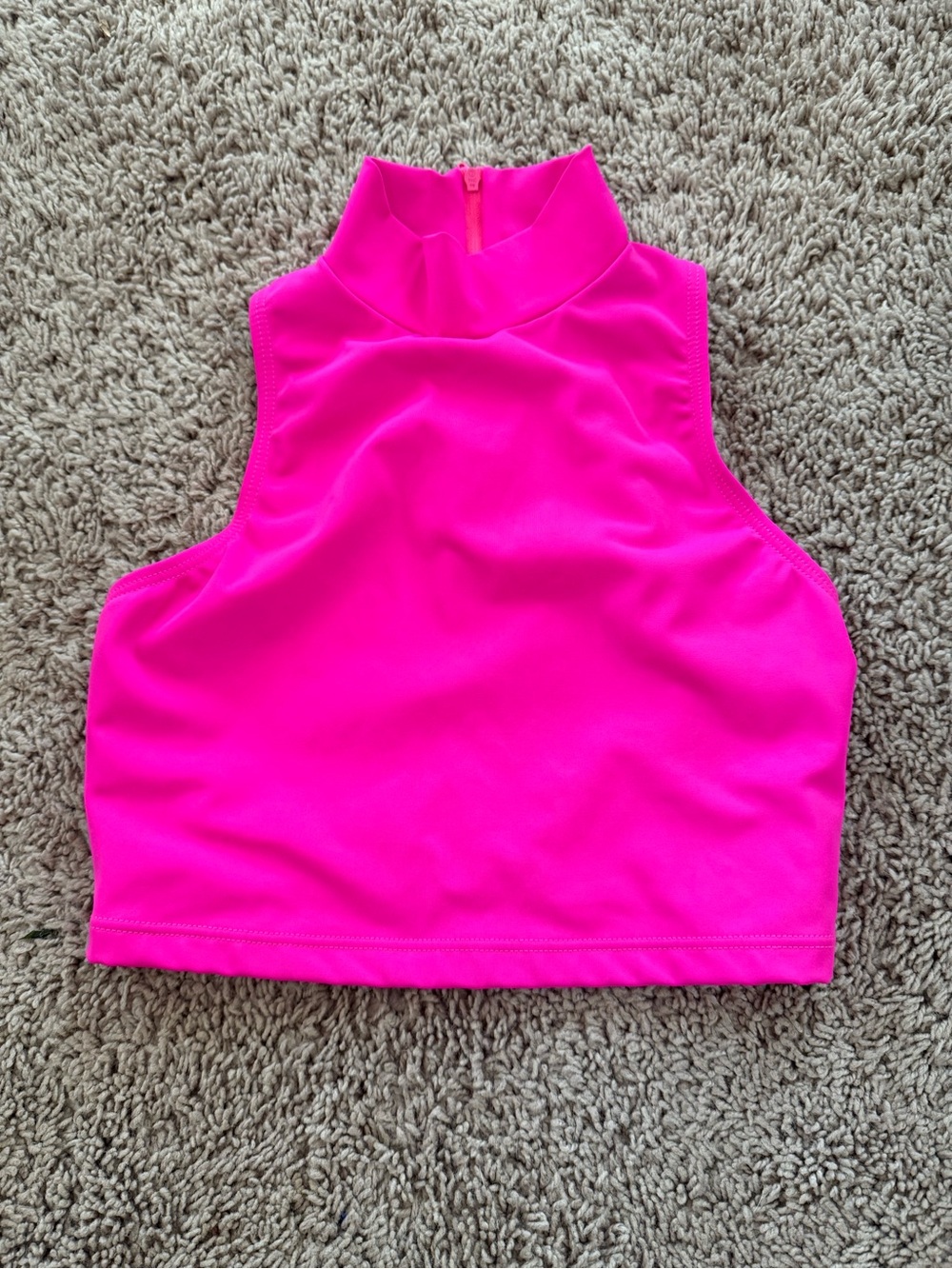 High-Neck Cropped Tank Top in Neon Pink